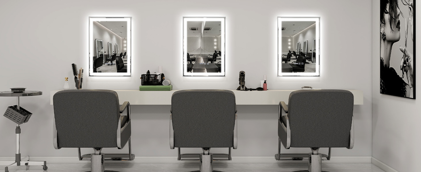 Дзеркало для ванної кімнати YOURLITE з підсвічуванням, 85x55 см, LED, сенсорне керування, 3 кольори світла, регулювання яскравості, антизапар, горизонтальне/вертикальне, IP44, білий (Silver-5070)