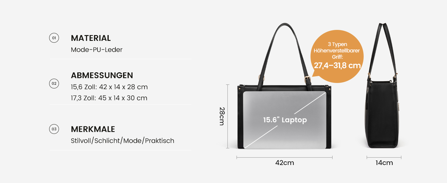 LOVEVOOK Сумка для ноутбука 15.6 дюймів, жіноча, велика, водонепроникна, сумка-шоппер, ділова, з PU шкіри, для офісу, навчання, чорна