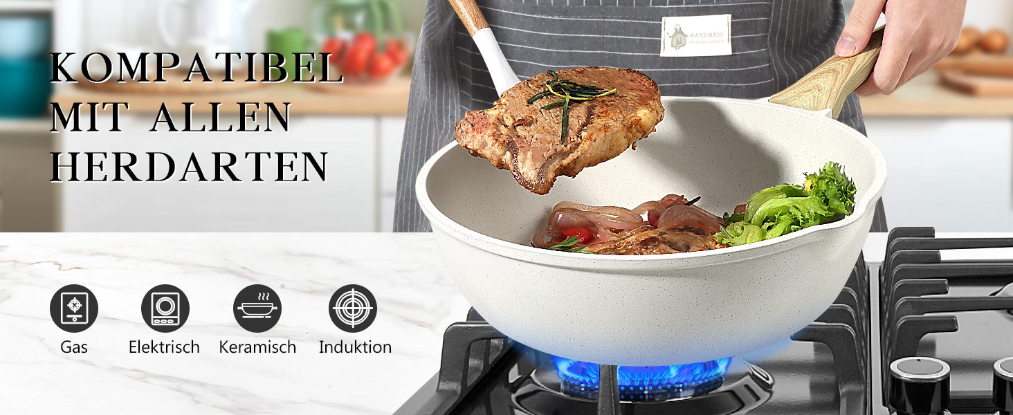 Сковорода GiPP Schmorpfannen з високим бортиком 28 см з кришкою, антипригарне покриття, 4.3 л, кераміка, для всіх типів плит, білий колір