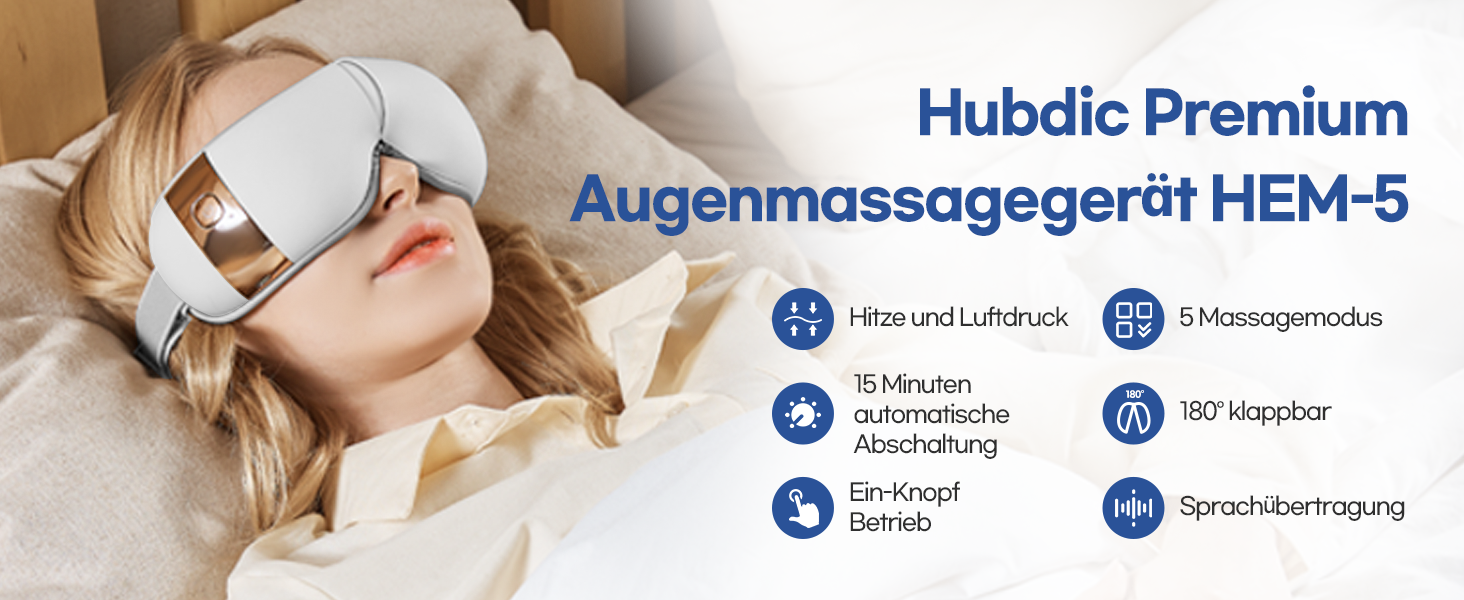 Масажер для очей HubiCare з підігрівом та вібрацією: для зняття втоми, мігрені та темних кіл під очима