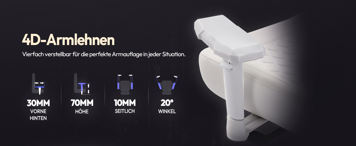 Ігровий крісло Dowinx для геймерів Esport, ергономічний офісний крісло з підлокітниками 4D та масажем попереку, витримує до 200 кг, регульована висота (білий)