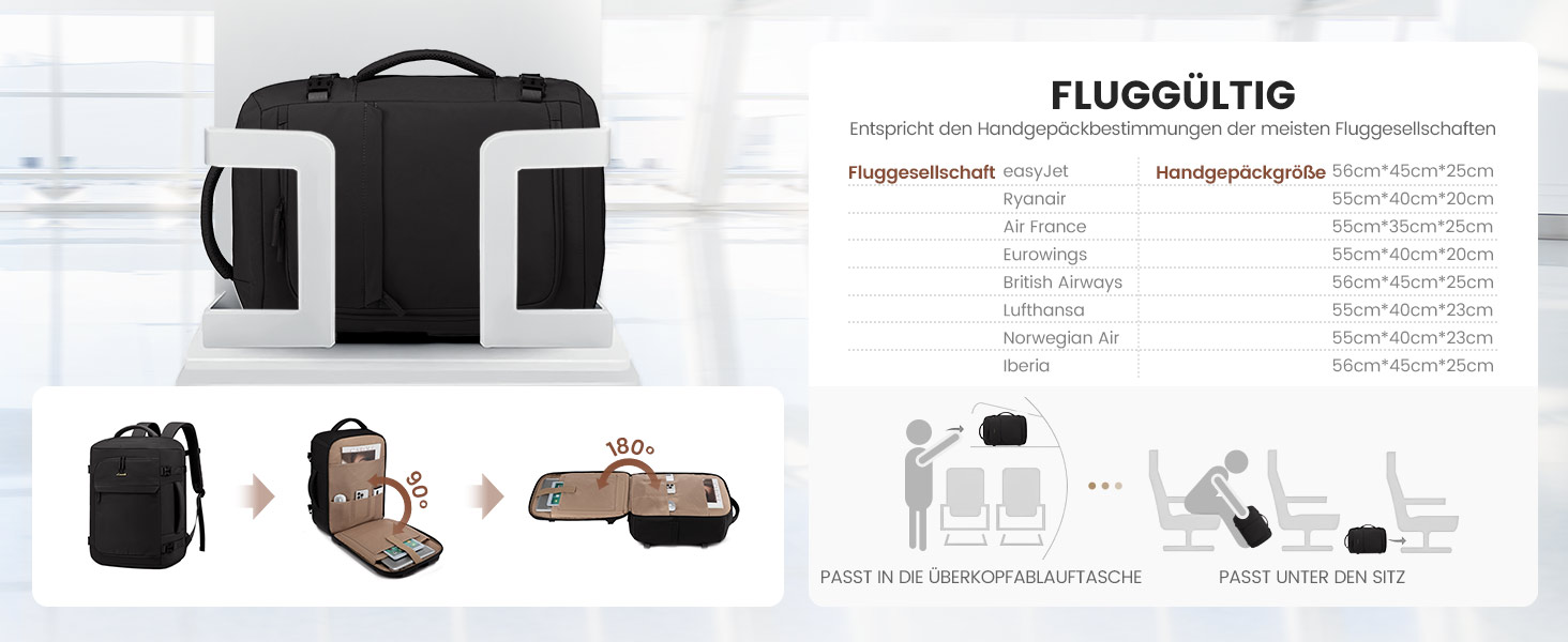 Рюкзак жіночий LOVEVOOK 40L для подорожей та авіаперельотів, Carry On, Beige Khaki