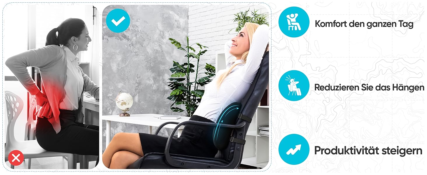 Подушка під поперек FORTEM для авто та офісного крісла, ортопедична підтримка спини з ефектом пам'яті (Memory Foam), дихаюча сітчаста оббивка, чорна