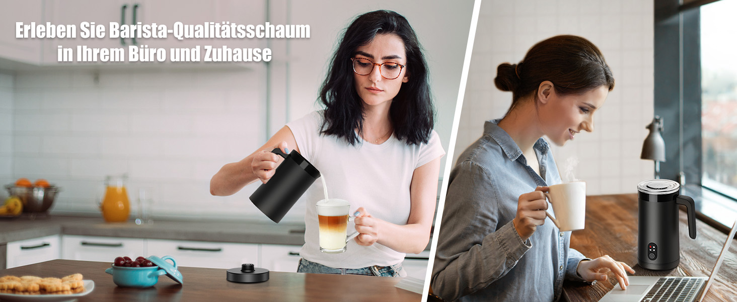 Електричний спінювач молока 400 мл 4-в-1 для гарячого та холодного молока, автоматичне вимкнення, для капучіно, лате макіато (чорний)