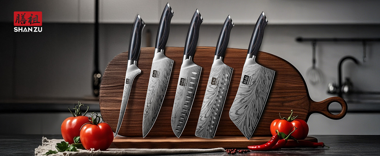 Японський ніж SHAN ZU Nakiri 18 см з пудлової сталі для кухні. Професійний ніж шеф-кухаря з ергономічною ручкою з паккавуду