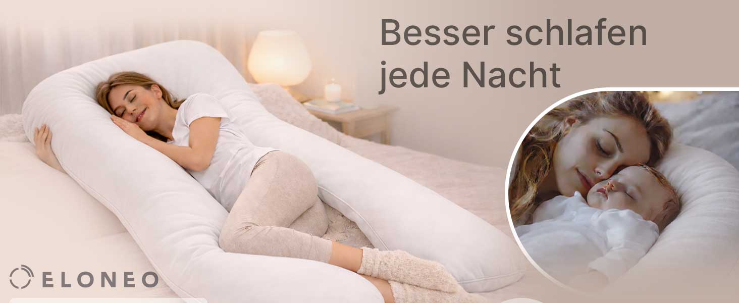 Подушка для вагітних ELONEO NEU для сну на боці, подушка для годування, XXL розмір, біла, знімний чохол, подушка для читання, пральна