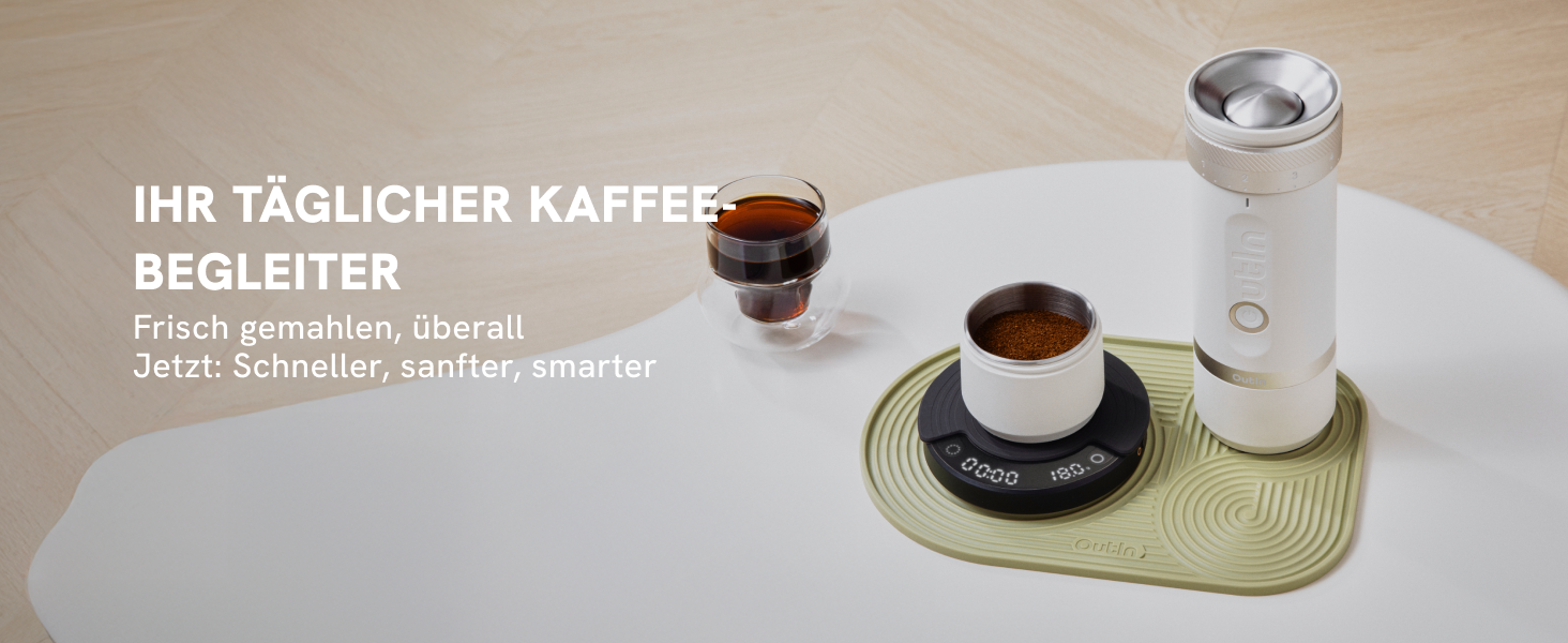 Портативна електрична кавомолка OutIn Fino з конічним жорнами - 28 ступенів помелу, конус з нержавіючої сталі, керування однією кнопкою, швидка зарядка, для подорожей та дому, Tundra Brown