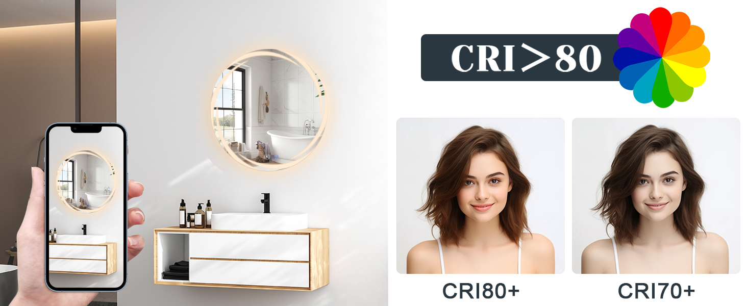 Круглий дзеркало для ванної кімнати Mursche з підсвічуванням, 60 см, LED, IP44, сенсорне регулювання, проти запотівання, для ванної кімнати та туалету