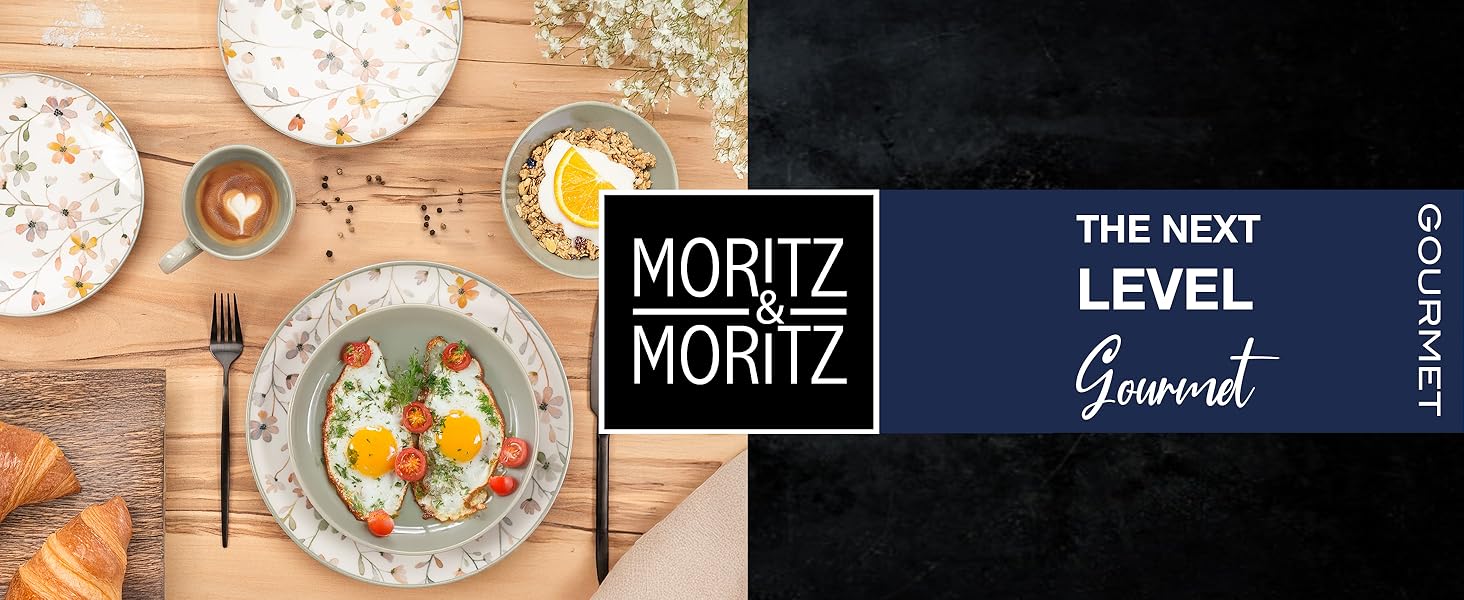 Набір посуду Moritz & Moritz PRIMAVERA з кераміки на 6 осіб (24 шт.) - сучасний сервіз з ігровим дизайном, легкий у догляді, включає тарілки, чашки та миски
