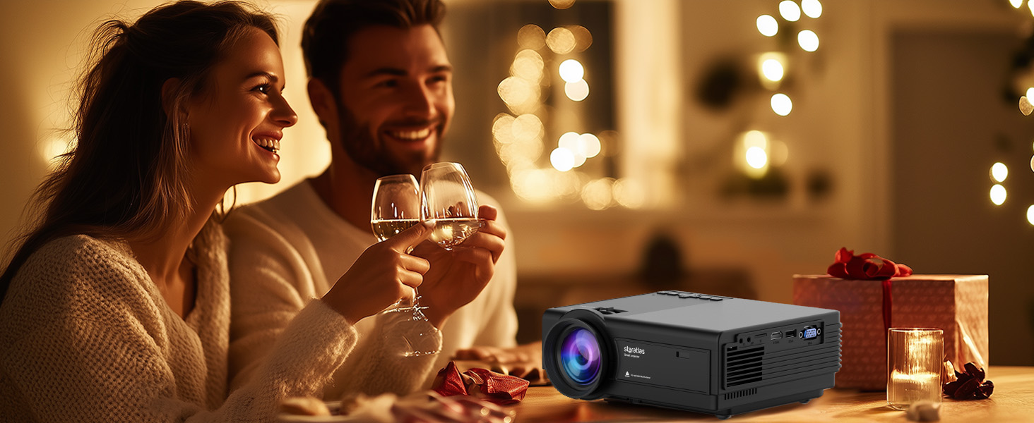 Staratlas Міні проєктор Full HD 1080P з Wi-Fi та Bluetooth, портативний для iPhone, 5G, Short Throw для домашнього кінотеатру, HDMI, USB, VGA, з динаміком