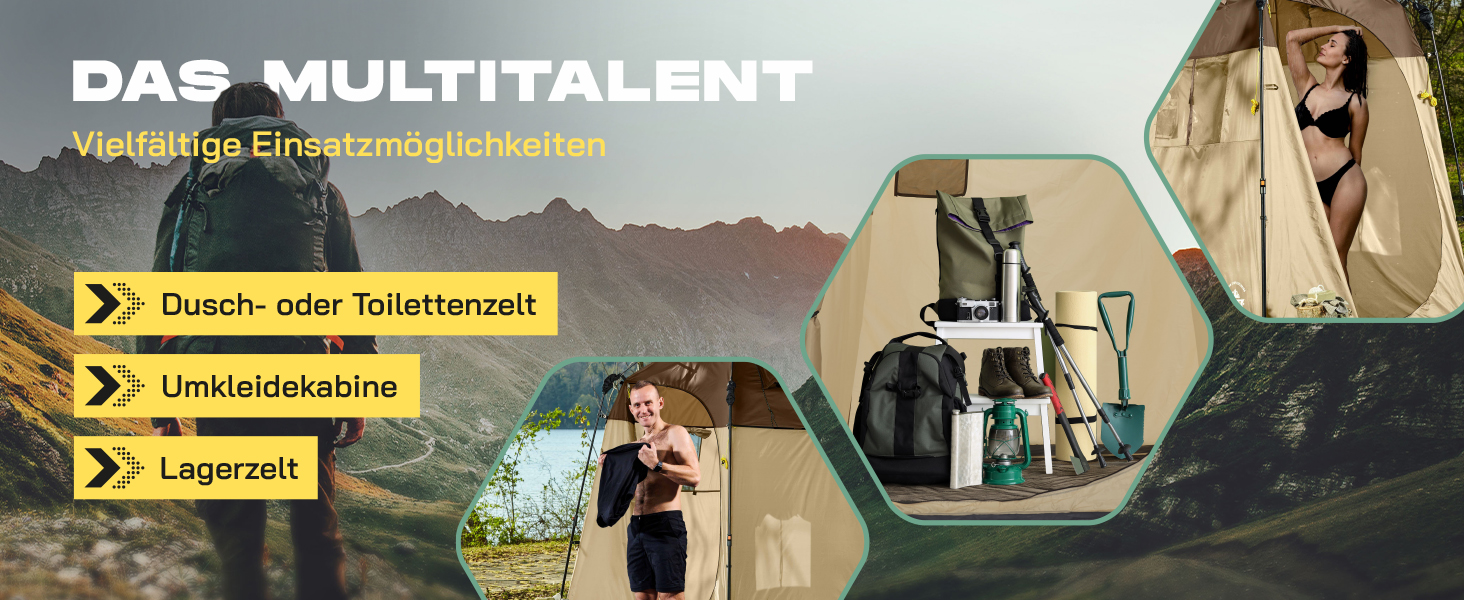 Преміум душова кабіна LUMALAND | Намет для туалету для внутрішнього та зовнішнього використання | Мобільний переодягальний та складний намет | Намет для фотографії тварин | Ідеально для кемпінгу, фестивалів та риболовлі | Водостійкий та вітростійкий, коричневий, на 1 особу