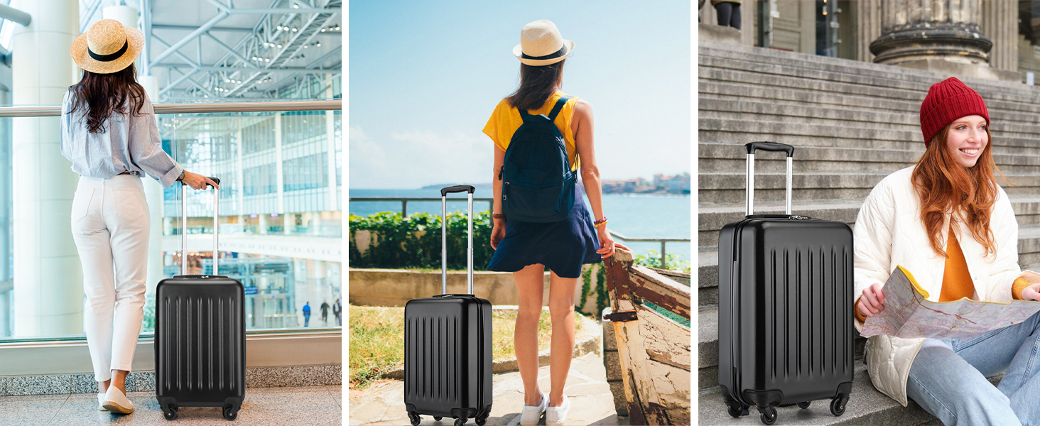 Чохол-валіза KONO, 55 см, 20 дюймів, ручна поклажа, ABS, чорний