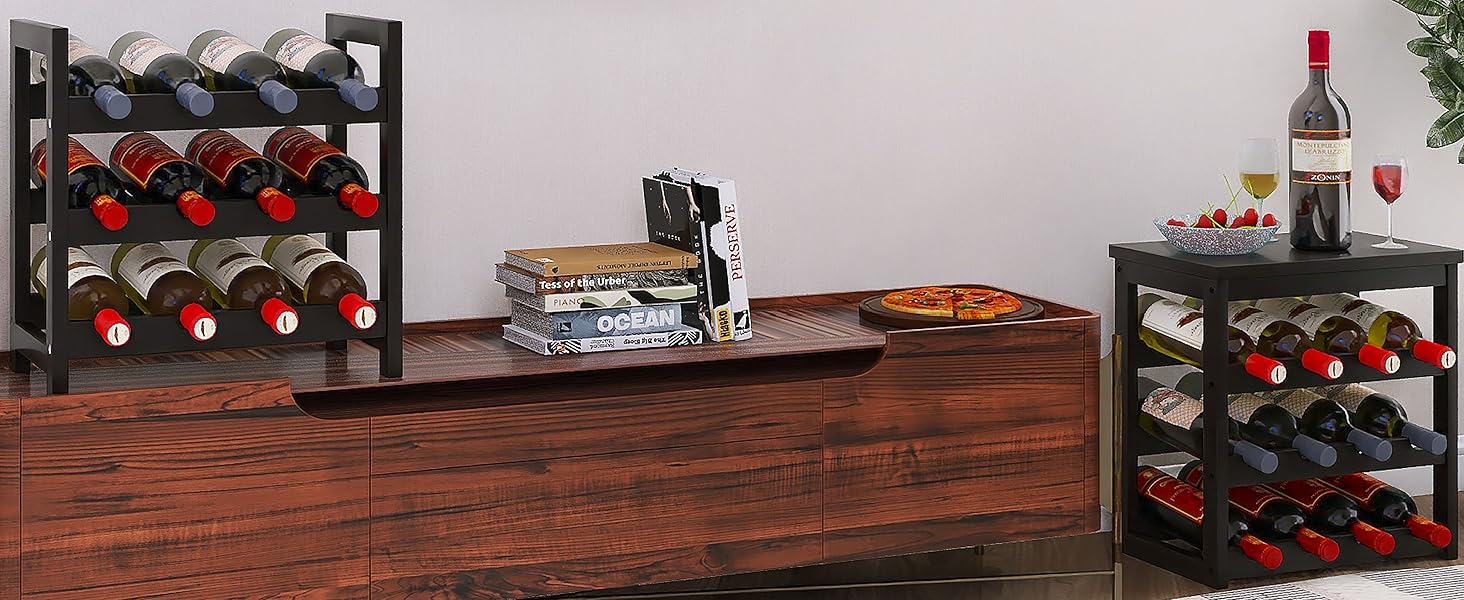 Стильна підставка для вина з бамбука на 24 пляшки, 6-ярусна, чорного кольору