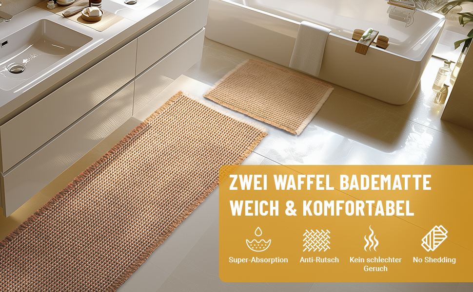 Набір килимків для ванної кімнати, антиковзаючі, бохо-стиль, 2 шт. (51x120 см + 41x61 см), коричнево-білі