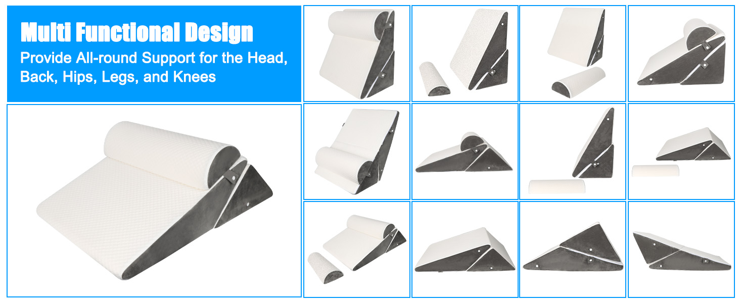 Регульована кліновидна подушка для ліжка та дивана, ортопедична подушка від рефлюксу та хропіння, підтримка спини та ніг, пінополіуретан