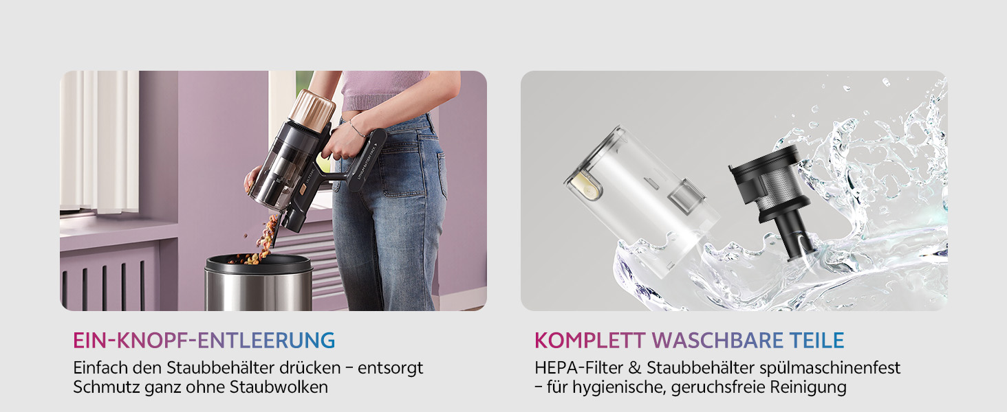 Бездротовий пилосос Ultenic з акумулятором, 50000Pa, 65 хв роботи, GreenEye, телескопічна труба, 6-ступенева фільтрація, антизаплутувальна щітка, для шерсті тварин/килимів/твердих поверхонь, колір шампань