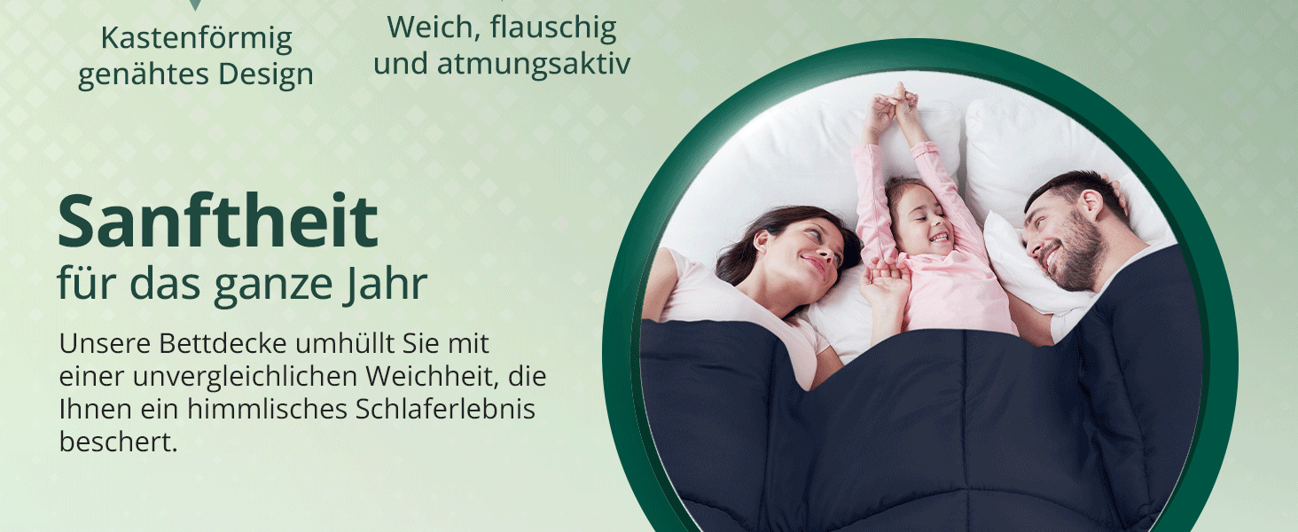 Ковдра Utopia Bedding - всесезонна, 370 GSM, дихаюча, стеганий, супер м'який, білий (200 x 220 см, морська хвиля)