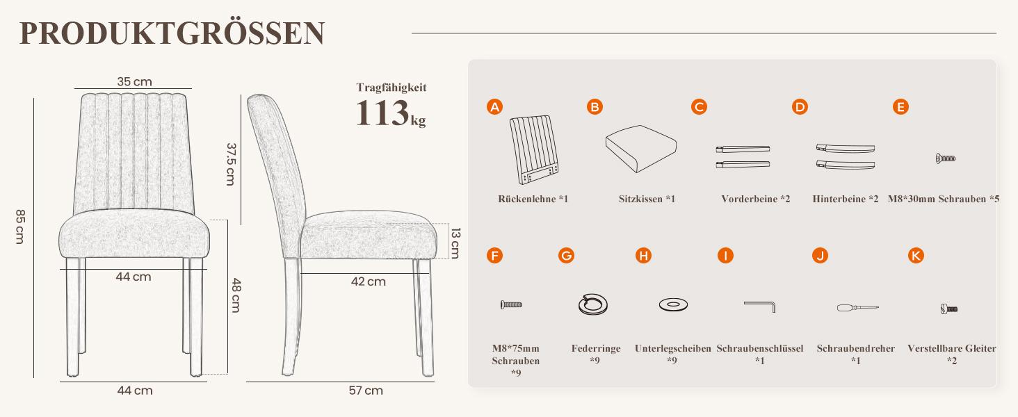COLAMY Комплект з 2 обідніх стільців, м'який дизайн, спинка, для кухні, ресторану, сірий колір