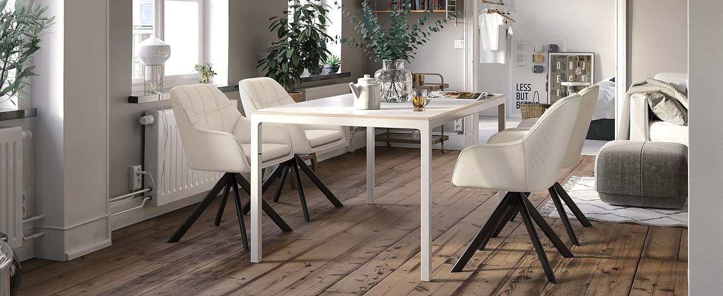 Набір з 2 обертових стільців для їдальні/кухні, бежевий, з підлокітниками, поліестер, металеві ніжки