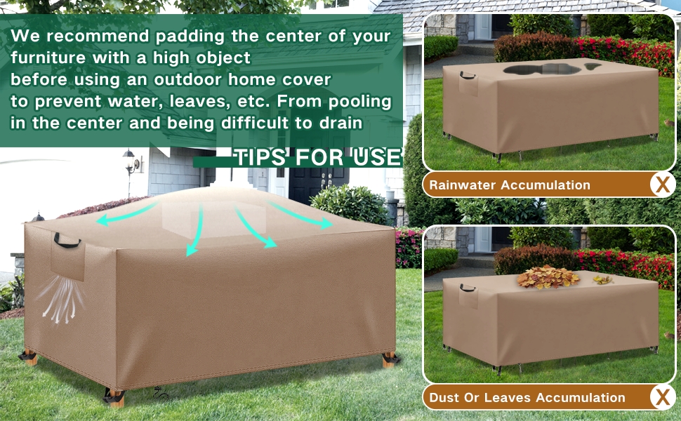 Водонепроникний чохол для садово-патіо меблів, 420D Oxford, захист від вітру та UV, міцний, для садових столів та груп, 180x120x74 (Хакі, 300x200x90cm)