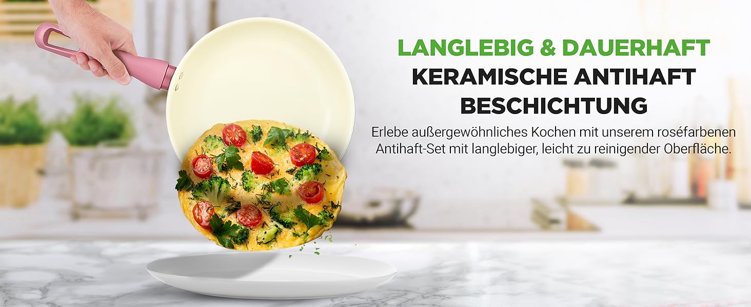 Набір кухонного посуду NutriChef 54 елементи – сковорідки, каструлі, кухонні аксесуари, ножі, форми для випічки, для індукції, газу та електроплити, здорове та дієтичне приготування (рожевий)