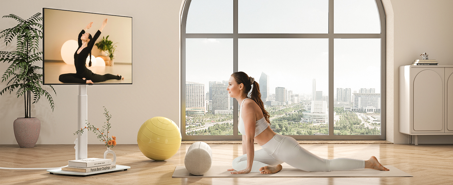 Підставка для телевізора біла, на підлогу, для 32-65 дюймів, до 35 кг, регульована висота, поворотна, VESA 400x400 мм