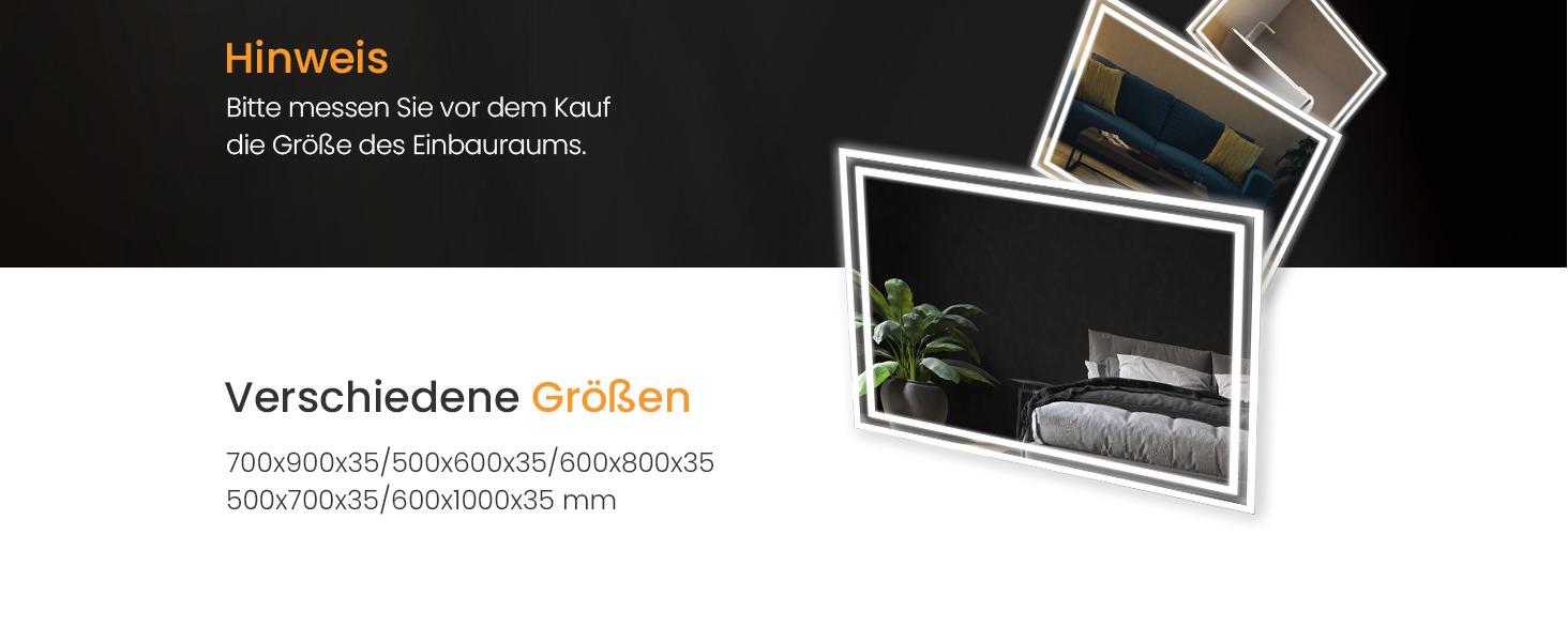 Дзеркало для ванної кімнати EMKE з підсвічуванням 50x60 см, антизапар, 2 кольори світла (тепле/холодне), LED, сенсорне керування