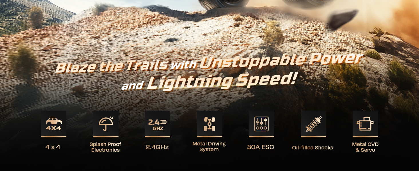 Радіокерований позашляховик DEERC 1:14 40 км/год, RC-трак 4x4 2.4 ГГц з LED-фарами, 2 акумулятори, іграшка для хлопчиків