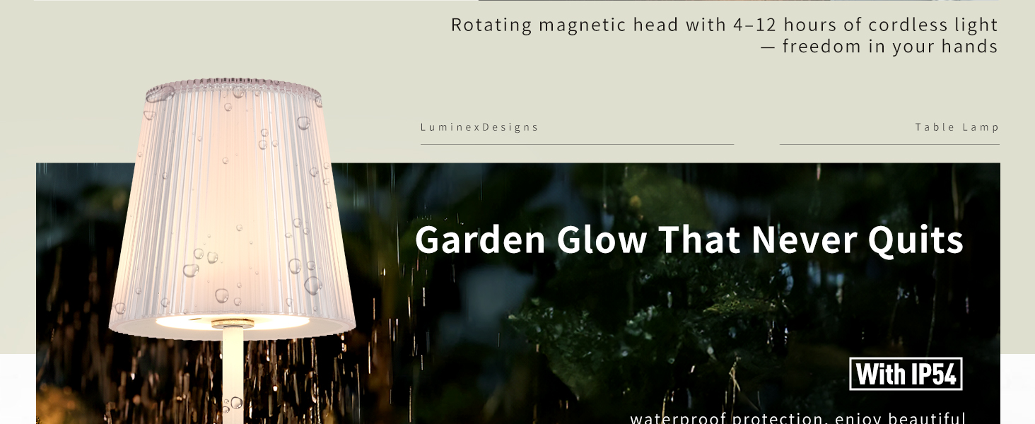 LED настільна лампа LuminexDesigns бездротова з акумулятором 5200mAh, диммер, IP54, для спальні, офісу, саду, білого кольору, 1 шт. (Сучасний, компактний)