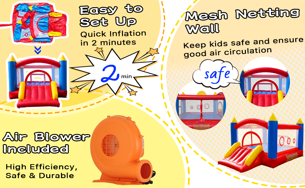Надувний батут для дітей з насосом, міцний матеріал, для 3-4 дітей, 315x245x194 см (PVCSZ)