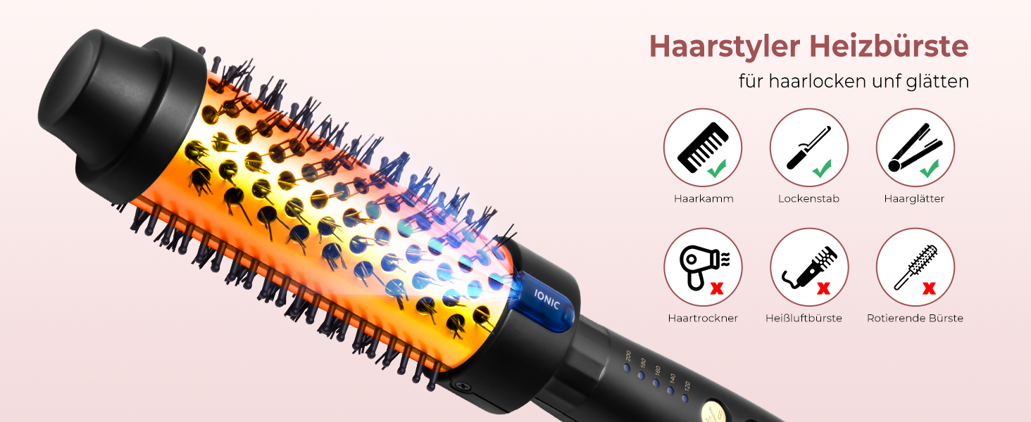 UKLISS Hairstyler 5 в 1: Фен-щітка, плойка, випрямляч для волосся (Чорно-рожевий)