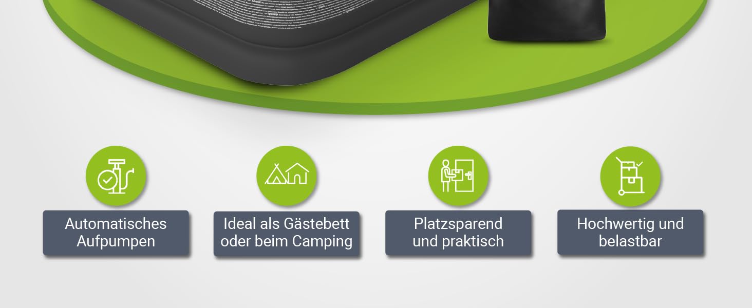 Надувний матрац Juskys самонадувний 150x200 см з вбудованим насосом - 2 місця, для гостей або кемпінгу, водонепроникний, блакитно-білий (сірий, одинарний)