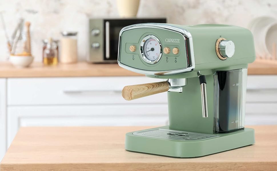 Напівавтоматична кавомашина Kai Espresso 1050 Вт, 15 Бар, на 5 чашок, з капучинатором та підігрівом чашок, матово-зелена