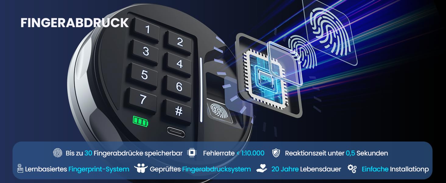 Сейф Grimtron з біометричним сканером відбитків пальців – 22L, LED-підсвічування, тихий режим, захист від злодіїв, нержавіюча сталь, чорний