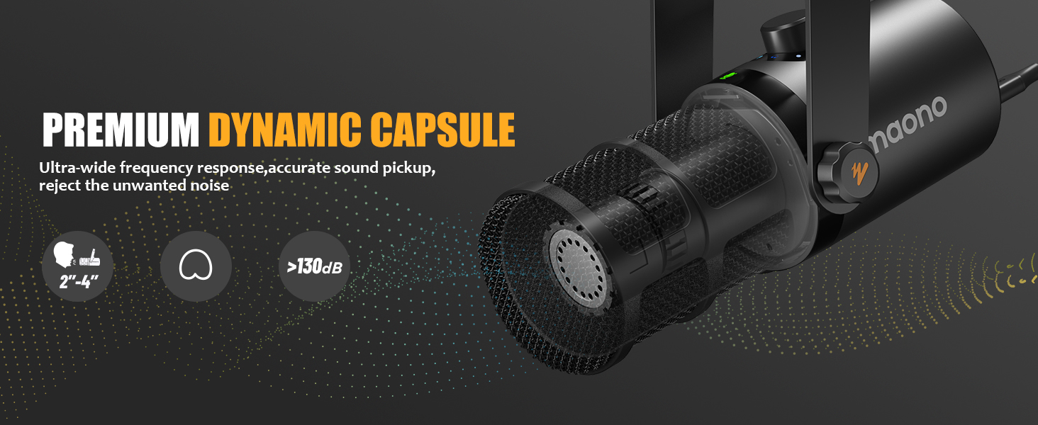 Динамічний мікрофон MAONO PD400X USB/XLR для подкастів, студії, стрімінгу, з регуляторами гучності, еквалайзером, функцією Tap-to-Mute та професійним софтом