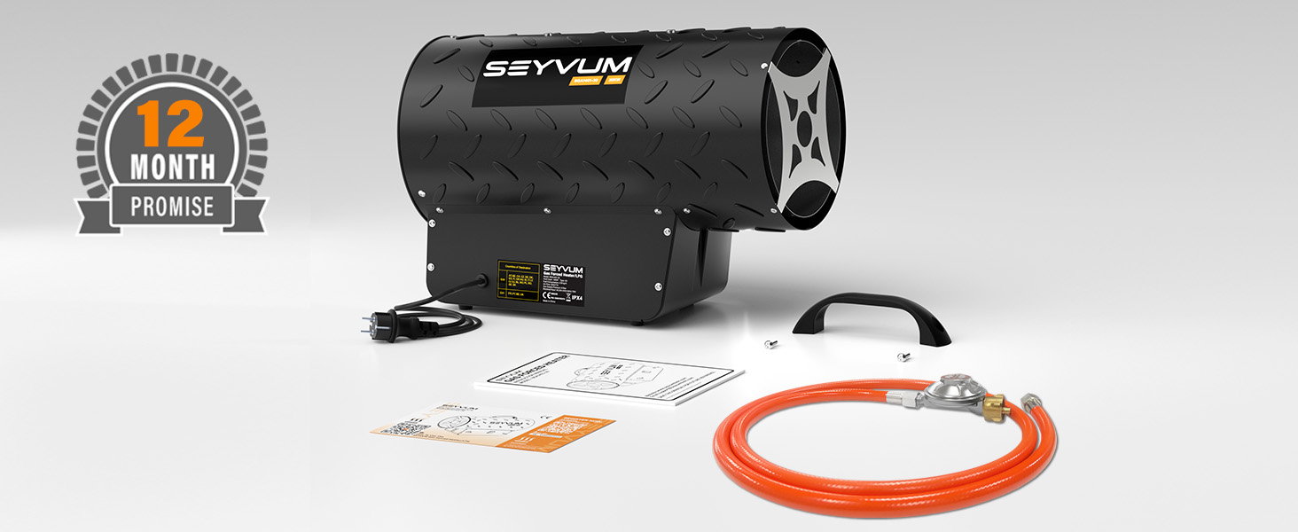 Газовий нагрівач для приміщень: газовий нагрівач-вентилятор, 30 кВт, 320 м³/год, з шлангом 1,4 м, 700 мбар