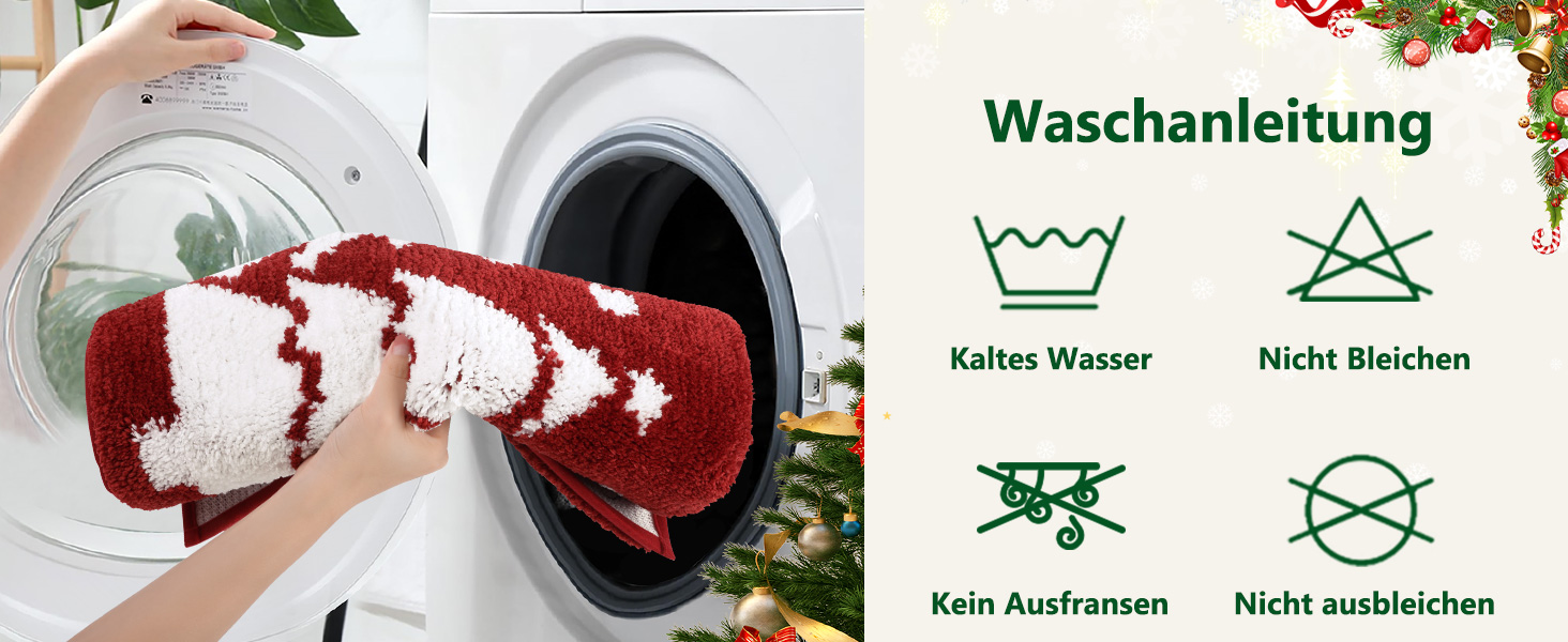 Набір килимків для ванної кімнати на Новий Рік: 3 шт. (червоний, з малюнком ялинки) - 45x65 см, 45x120 см, 50x60 см, нековзкі, водопоглинаючі, для туалету та душу