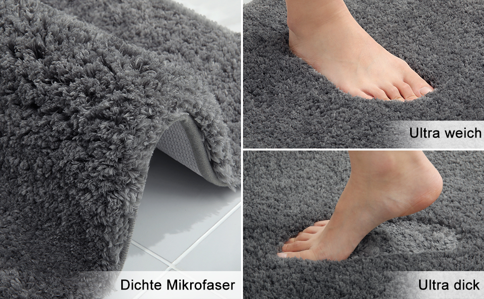 Набір килимків для ванної кімнати Homaxy (2 шт.) – антиковзаючі, м'які, з високим ворсом, мікрофібра, сірий (41 x 61 см + 51 x 76 см)