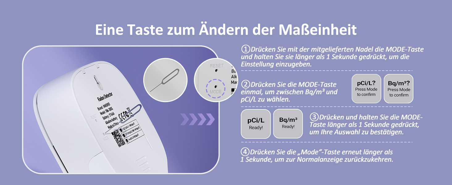 Детектор радону Inkbird Ink-RD1: коротко- та довгострокова перевірка рівня радону, EU-Bq/m³ версія, для дому, офісу, гаража