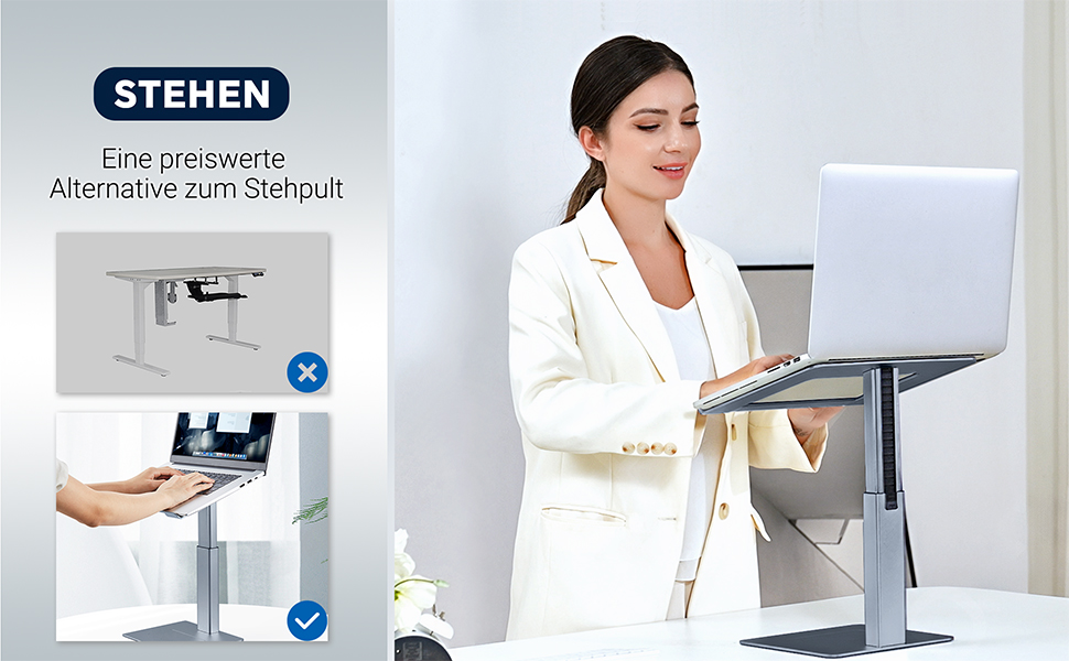 Регульований підставка для ноутбука, стійка для ноутбука на стіл, можливість стоячи, підставка для DJ ноутбука, компактна альтернатива столу, сумісна з MacBook та ноутбуками 13' - 16.5', чорний (сріблястий)