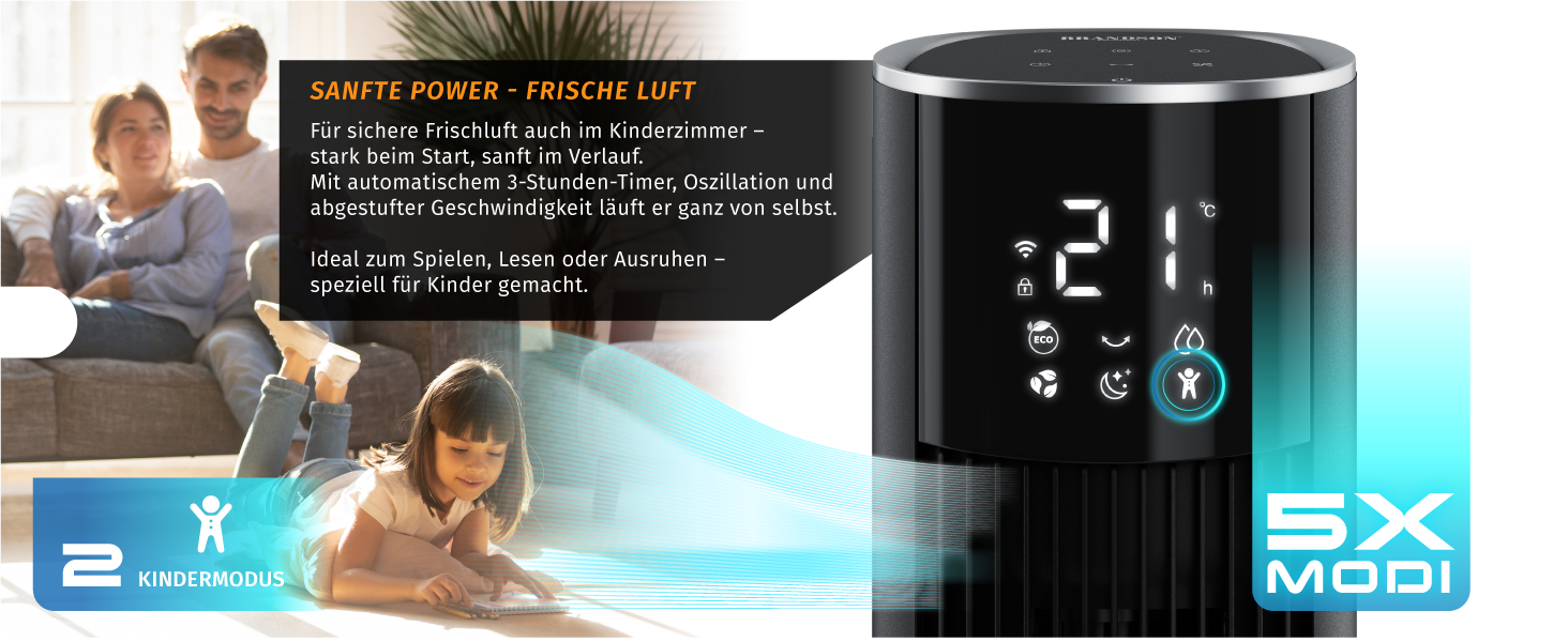 Brandson ECO GREEN Турельний вентилятор з водяним охолодженням та WiFi (Smart Home/Alexa) - Чорний матовий