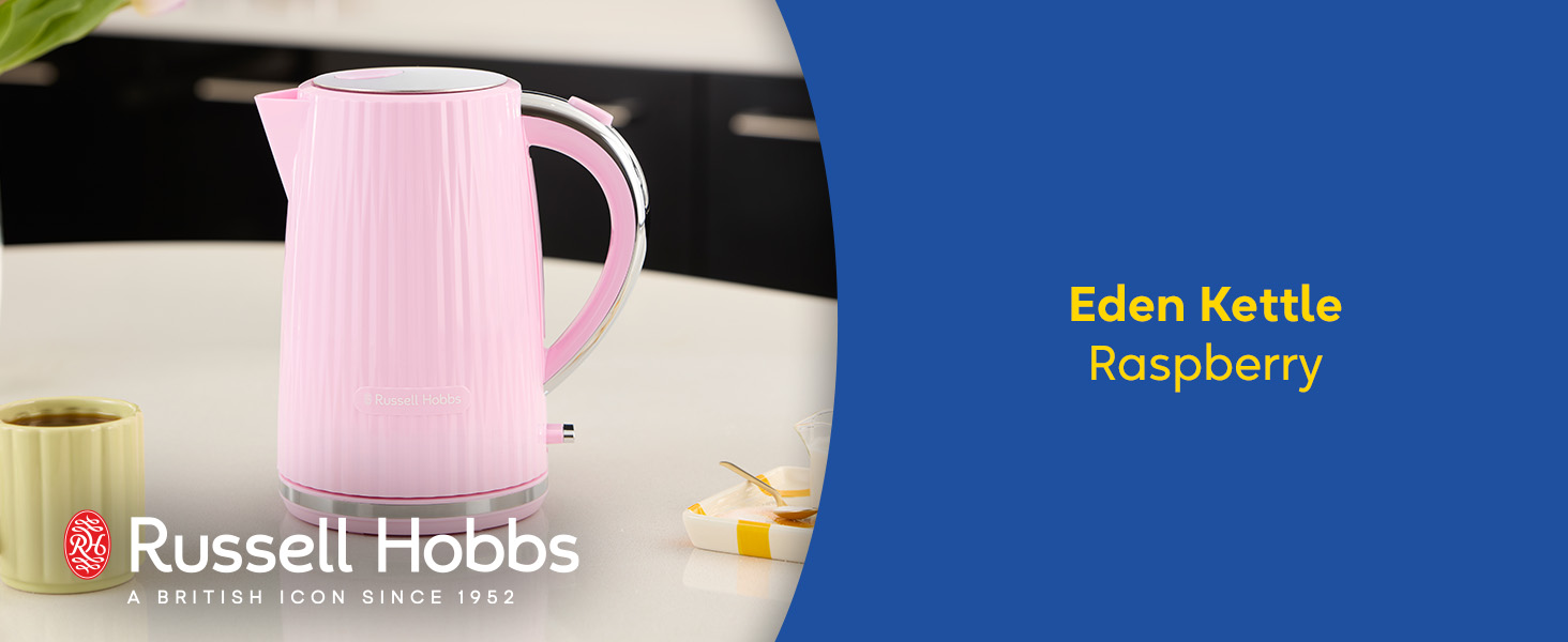 Електричний чайник Russell Hobbs Eden Raspberry 27362-70, 1.7 л, 2400 Вт, малиновий, зі сталевими акцентами та фільтром від накипу