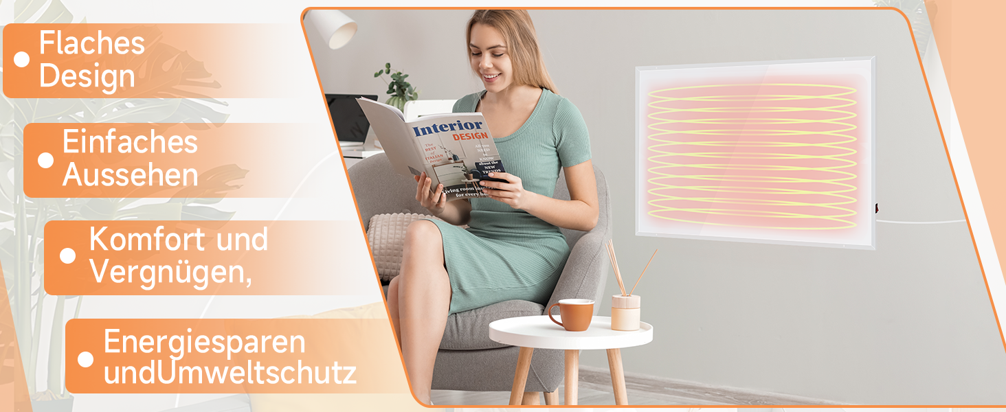 Інфрачервова настінна панель Mursche 450W з термостатом та Wi-Fi, електрична, енергозберігаюча, з пультом дистанційного керування та можливістю встановлення на стіну
