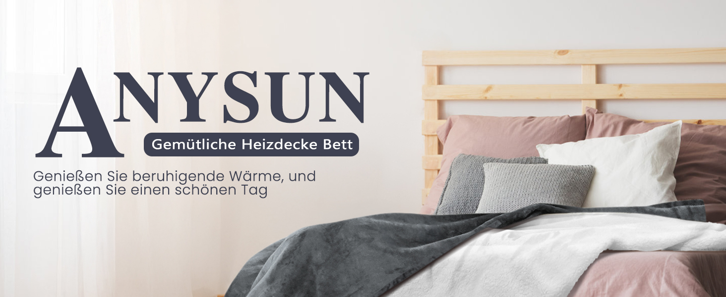 Електрична ковдра Anysun 200x180 см, 6 режимів нагрівання, автоматичне відключення, захист від перегріву, можна прати в пральній машині