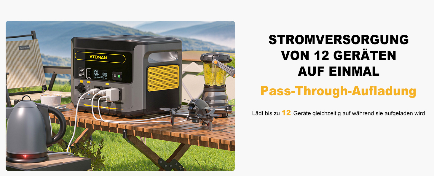 Портативна електростанція VTOMAN 1000W (2000W пік), 828Wh LiFePO4 з сонячною панеллю 110W, швидка зарядка 0-80% за 60 хв, розширювана до 2376Wh для надзвичайних ситуацій, кемпінгу, подорожей, автодому FS1000+110W-A