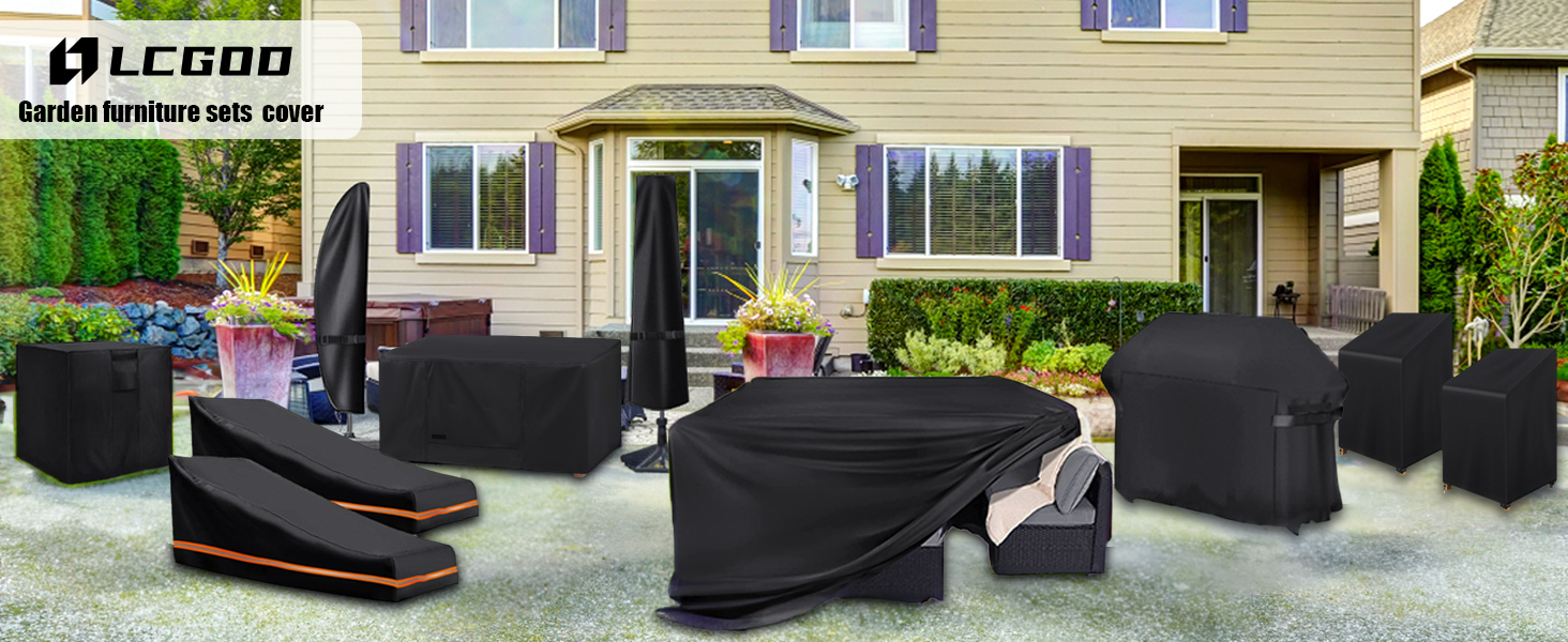 Водонепроникний чохол для садово-патіо меблів 600D Oxford, захист від вітру, пилу, UV-випромінювання (242x162x100 см)