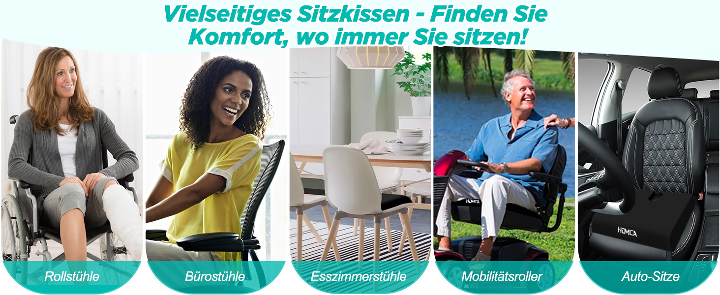 Подушка для крісла колісного HOMCA: ергономічна, з memory foam, для геморою та комфорту, 40x45x7.5 см, чорна, водовідштовхувальний чохол