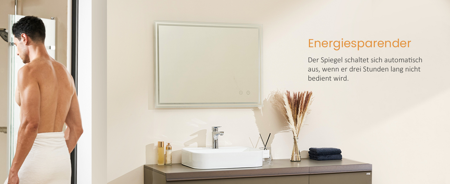 Дзеркало для ванної кімнати EMKE з підсвічуванням 50x60 см, антизапарник, холодний білий, диммер, сенсорне управління, функція пам'яті, автоматичне вимкнення через 3 години, IP44, енергозберігаюче, 60L x 50B см