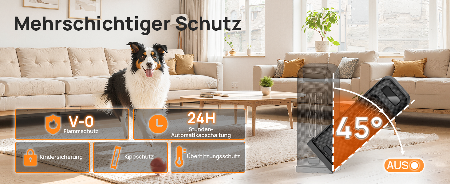 Електричний обігрівач 1500W з PTC-керамічним нагрівачем, портативний з термостатом та ECO-режимом, 4 режими, цифровий дисплей, таймер 12 годин, тихий (35dB), чорний (40cm)