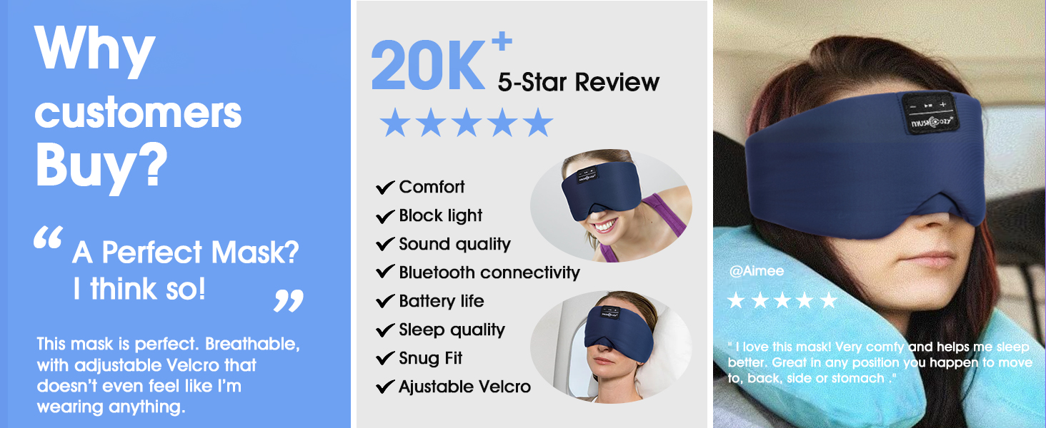 Маска для сну з Bluetooth-навушниками, 100% затемнення, шовкова тканина, для чоловіків та жінок, м'які навушники, Bluetooth-маска для сну, подорожей, блакитний колір